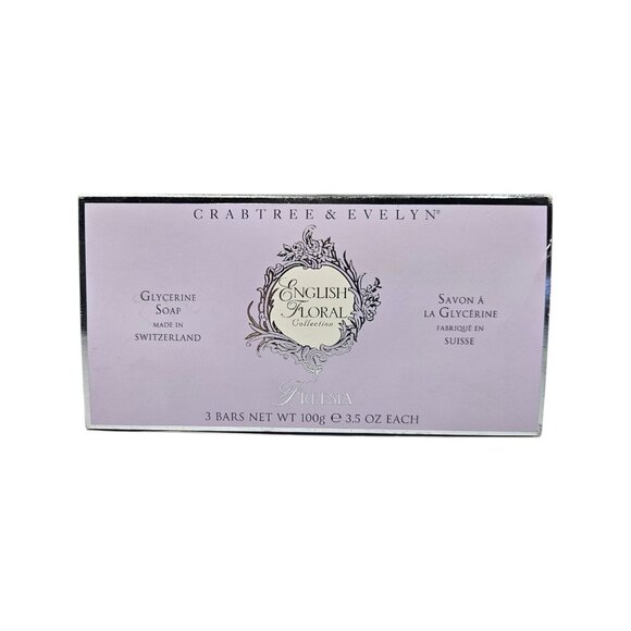 Crabtree & Evelyn Freesia Glycerine Bar Soap Set 3.5 oz 3 Bars English Floral - Picture 2 of 8